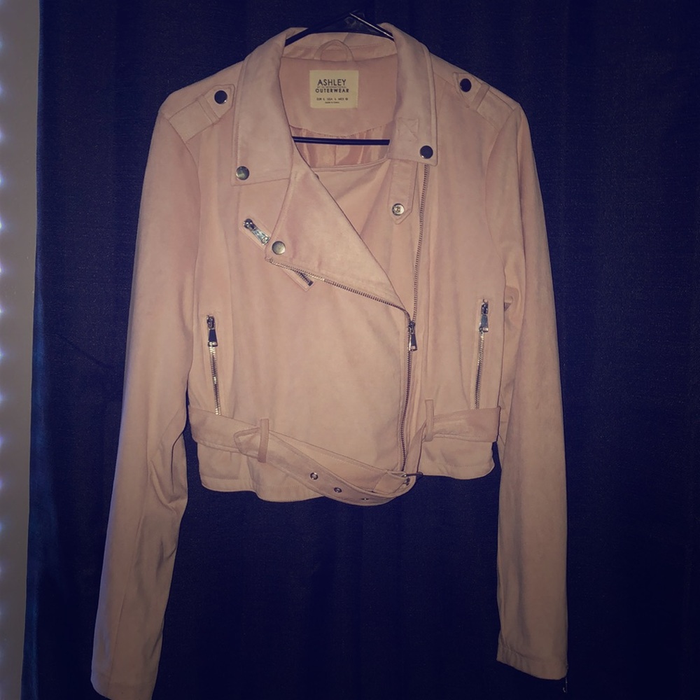 Pink suede Ashley outerwear jacket.